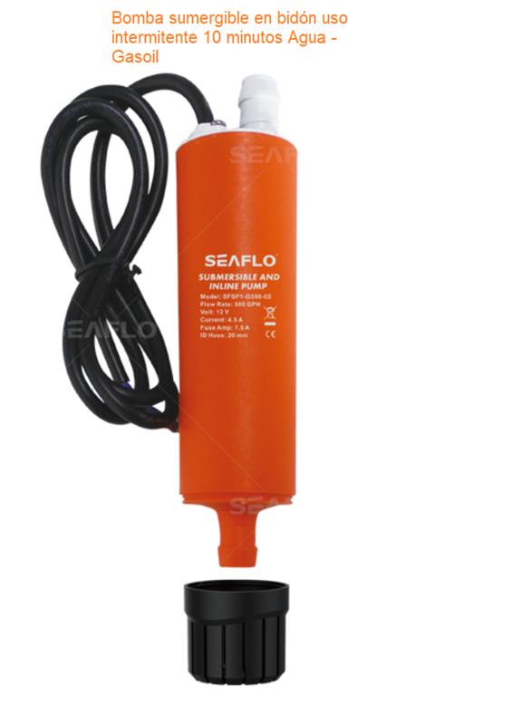 Bomba SEAFLO en linea Sumergible 12V para Agua dulce y salada o Combustible  1080L/H