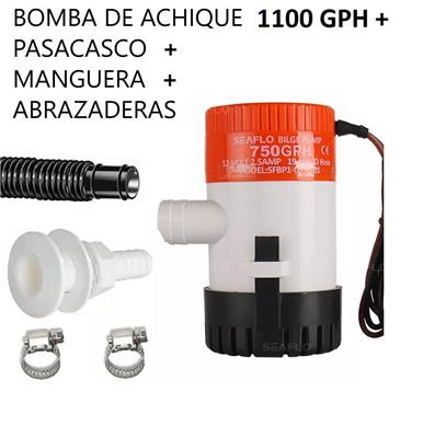 Bomba de Achique 1100 GPH12V + 3 m de manguera + Pasacasco + Abrazaderas