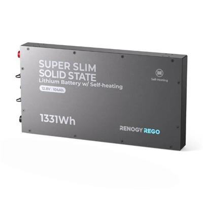 Renogy Batería de Litio LiFePO4 Ultra Delgada 12V 104Ah | Serie Rego	58x29x61 cm 13 kg